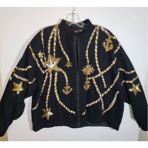 Vintage Modi Denim Sequin Jacket XL Nautical 90s Corduroy Anchors Stars Bling